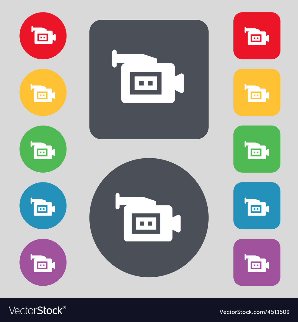 Video camera icon sign a set 12 colored buttons Vector Image