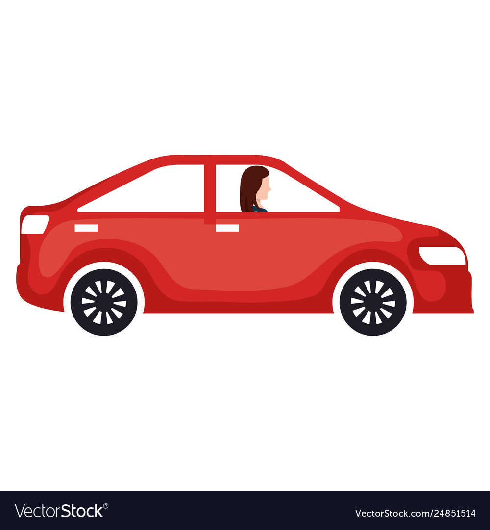 Car sedan with woman driving Royalty Free Vector Image