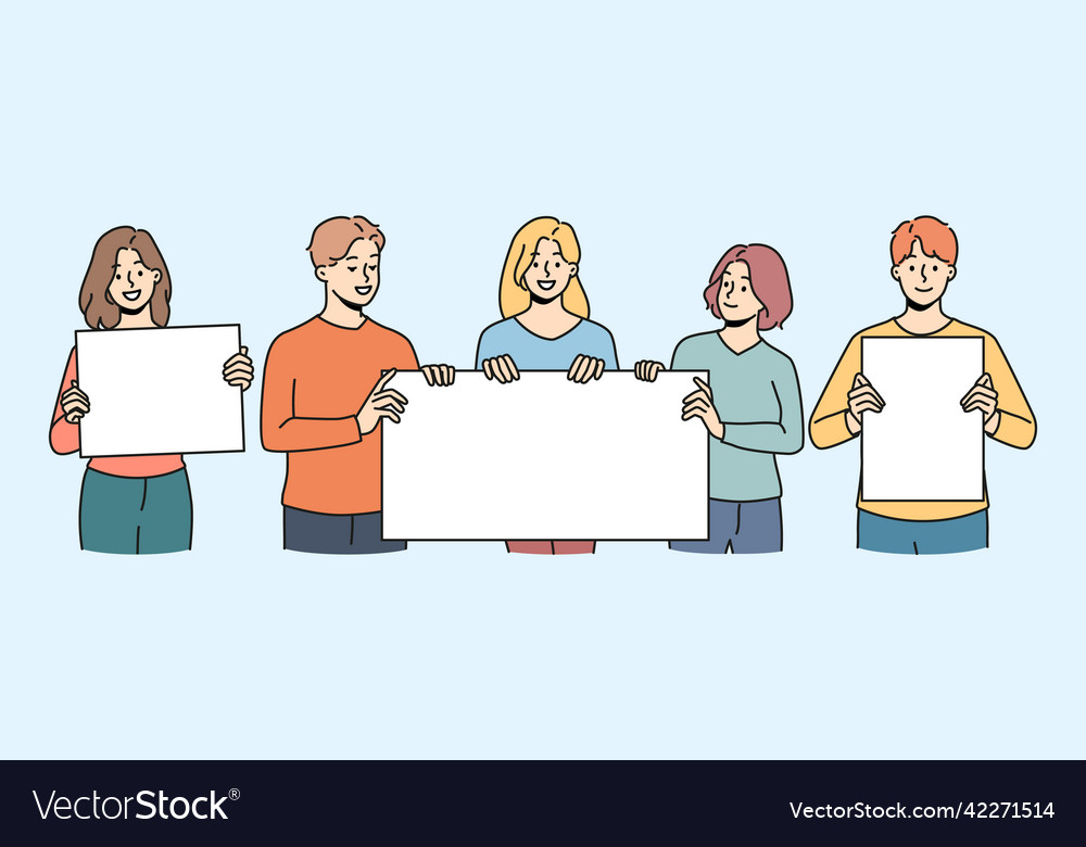 Diverse people with mockup placards on protest Vector Image