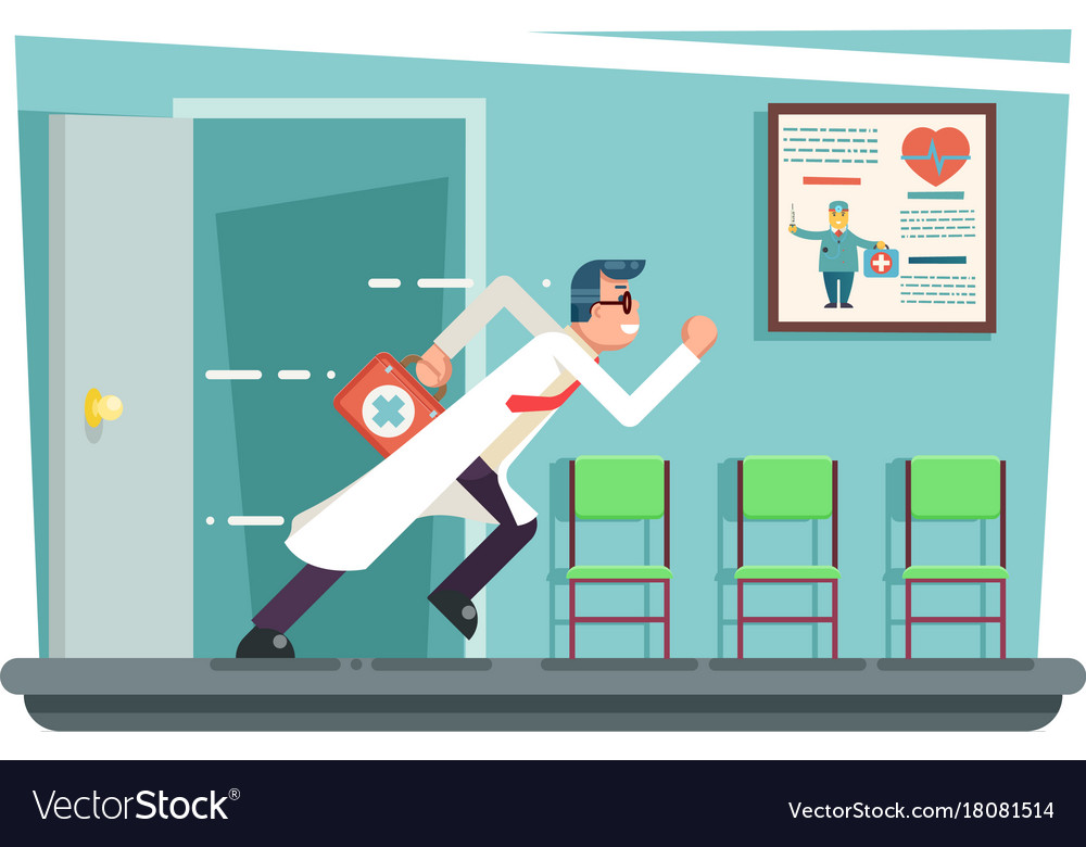 Doctor Running Out Consulting Room Door Hurry Vector Image