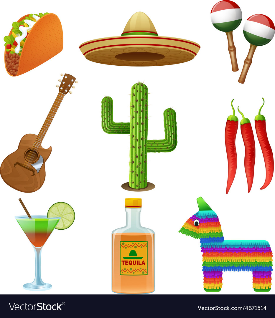 Mexican Icons Set Flat Royalty Free Vector Image