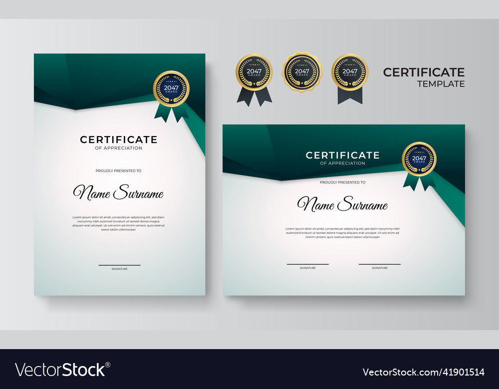 Modern dark green and gold certificate template Vector Image