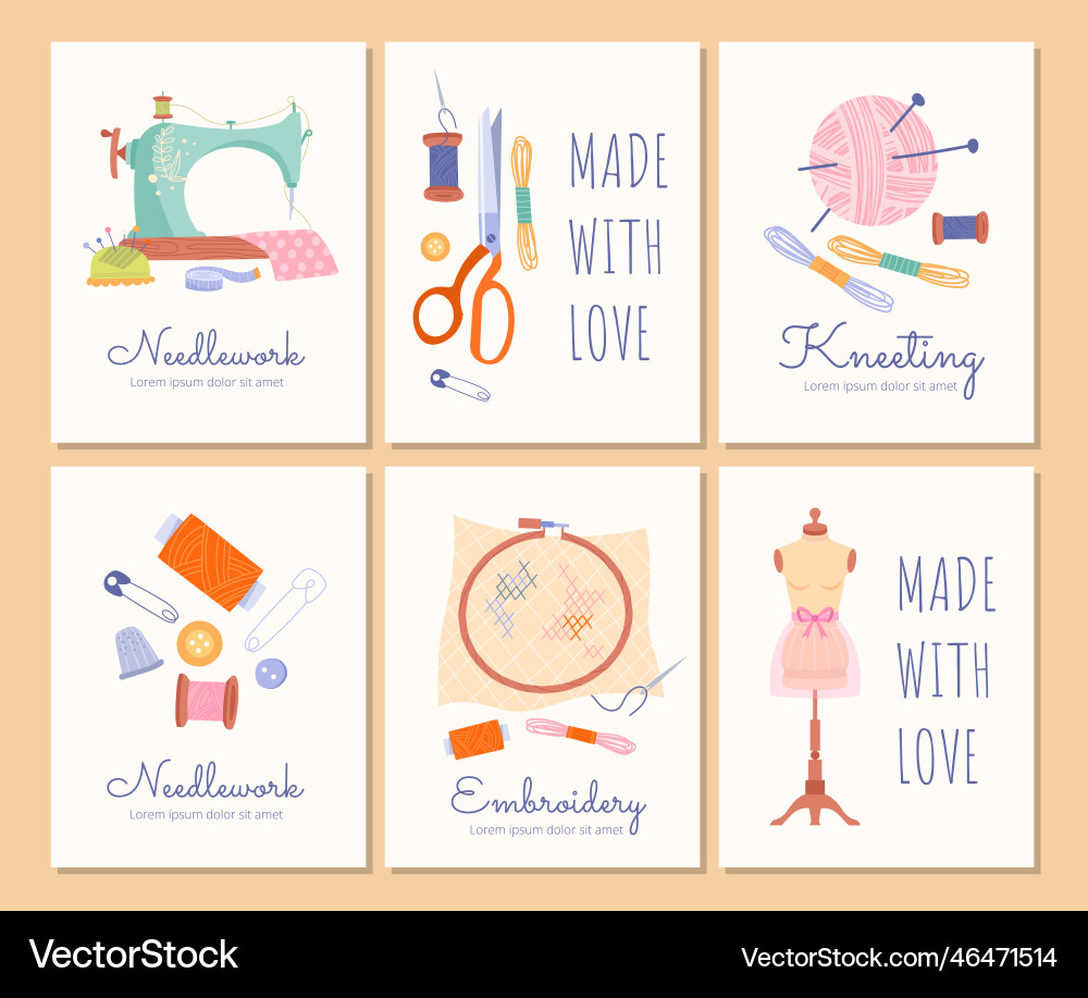 Needlework posters set Royalty Free Vector Image