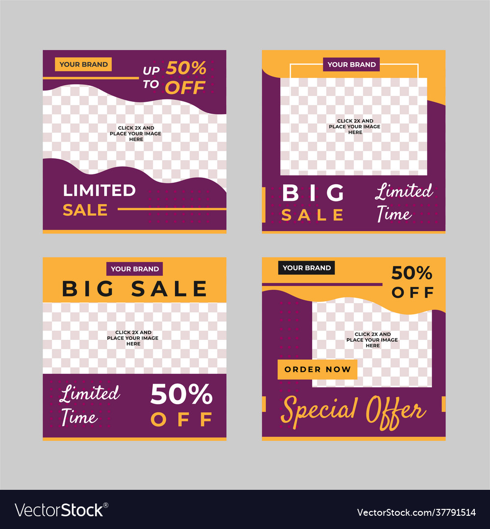 Set Square Social Media Post Banner Templates Vector Image