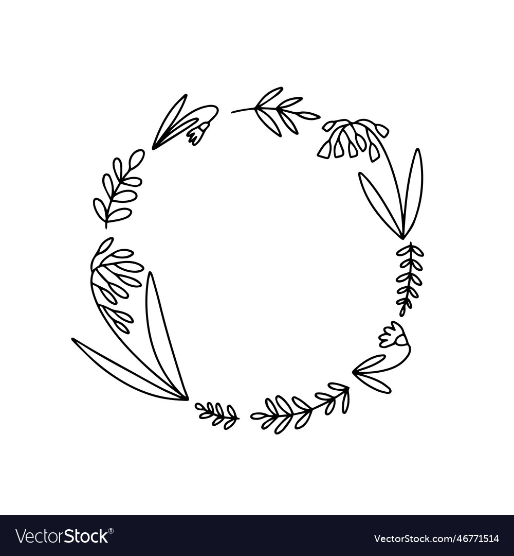 Wreath with doodle flowers Royalty Free Vector Image