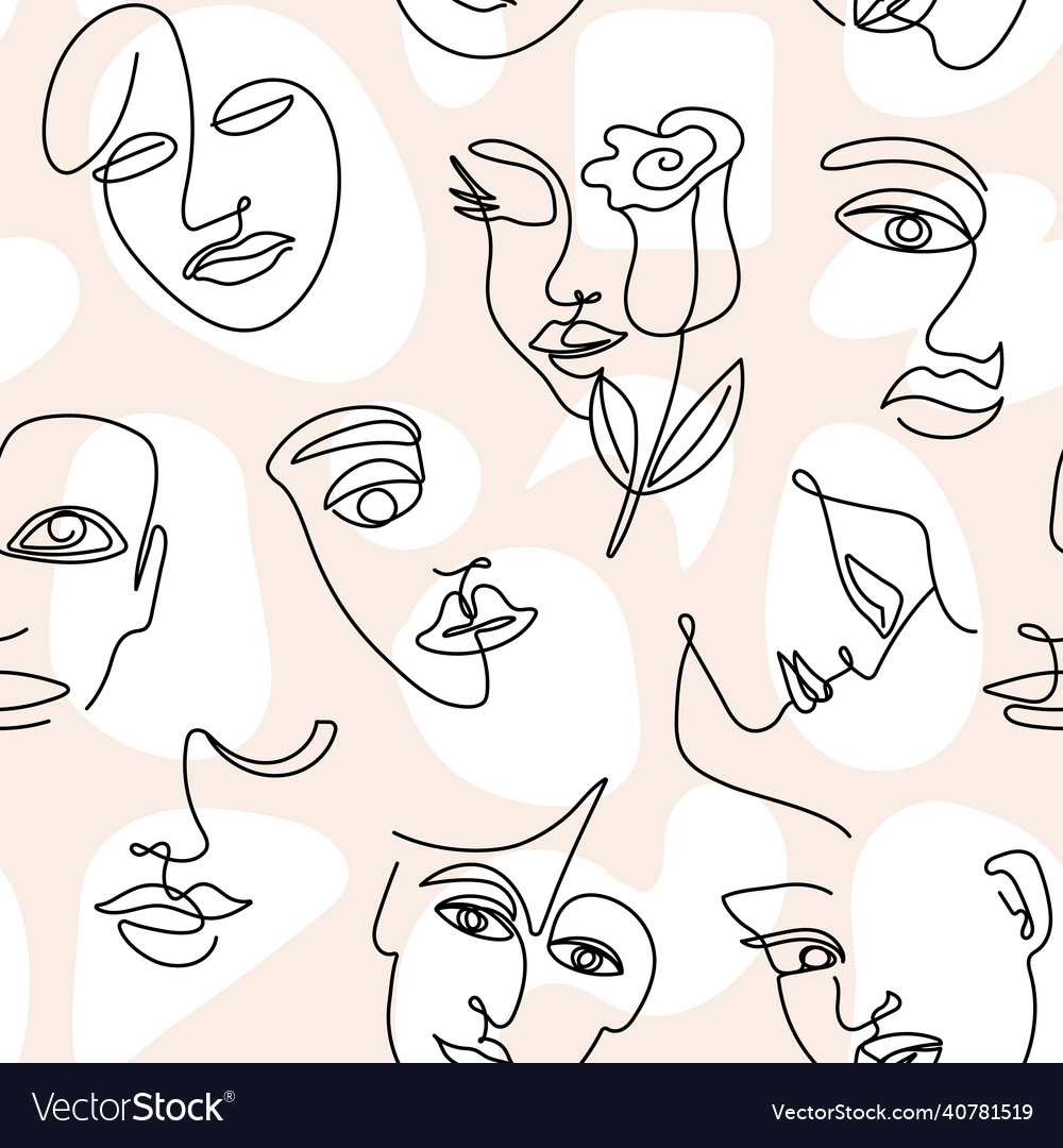 Abstract line face pattern bohemian woman faces vector image Abstract line face pattern bohemian woman faces