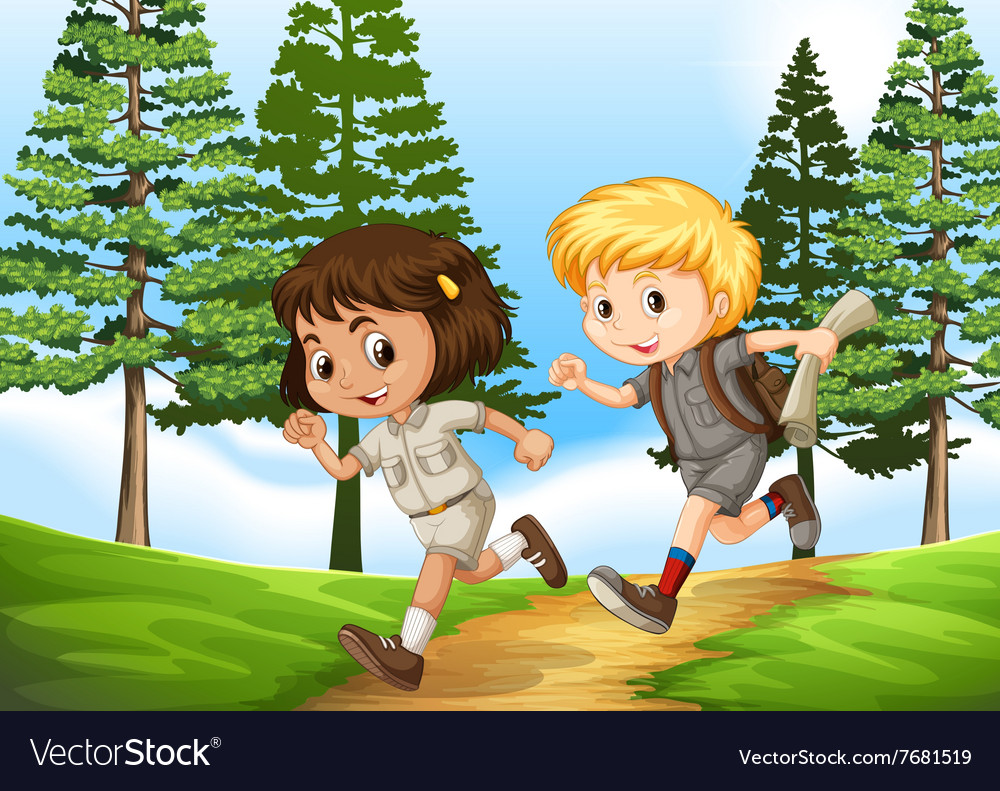 Boy and girl running in park Royalty Free Vector Image