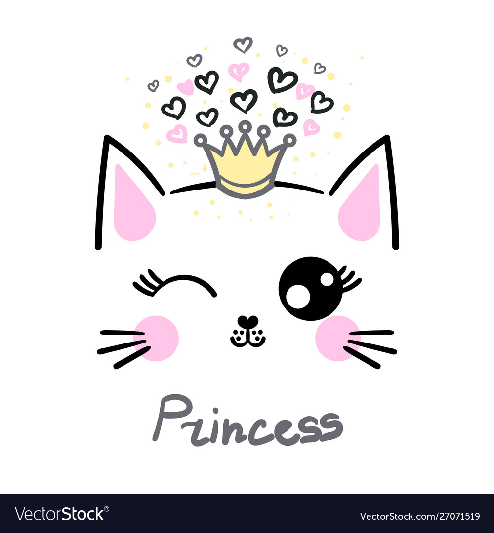 Cute cat princess concept children Royalty Free Vector Image