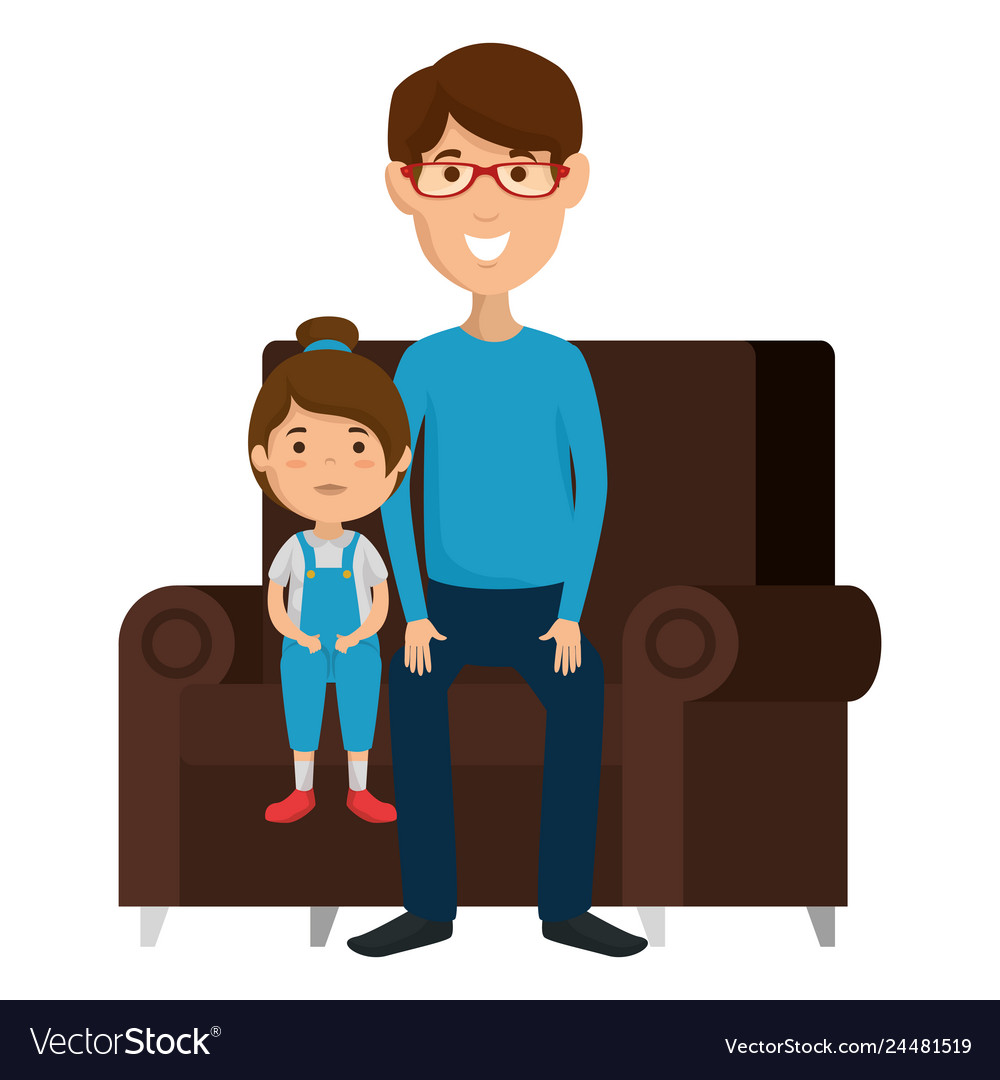 Father with little girl in the sofa characters Vector Image