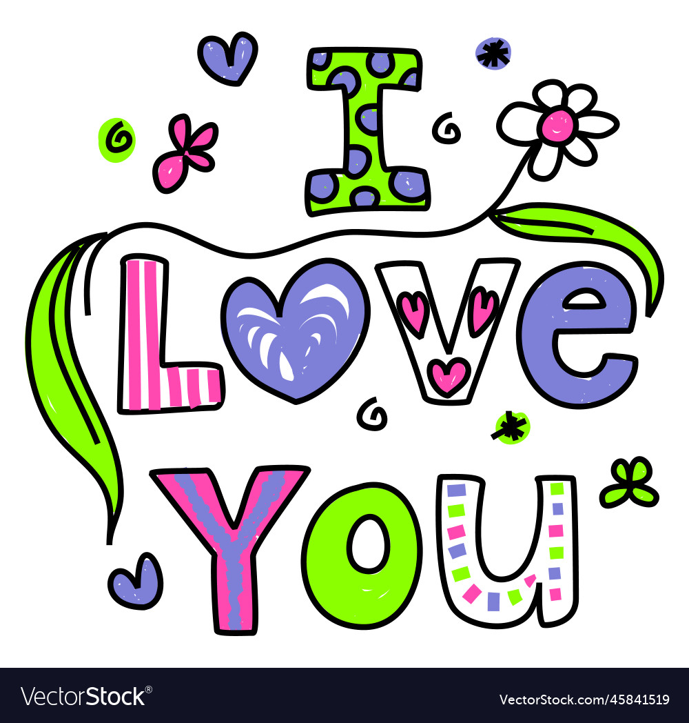 I love you freehand text doodle title Royalty Free Vector