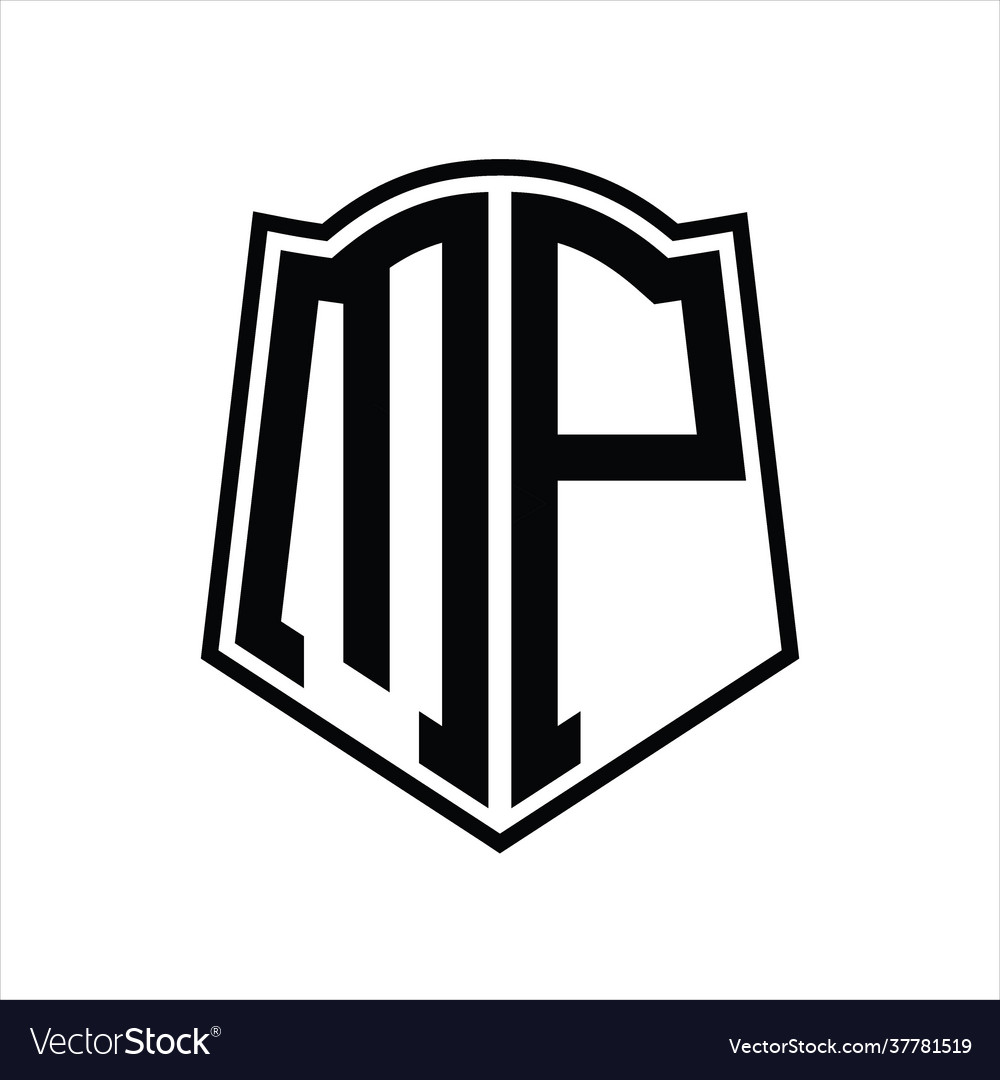 Mp logo monogram with shield shape outline design vector image Mp logo monogram with shield shape outline design