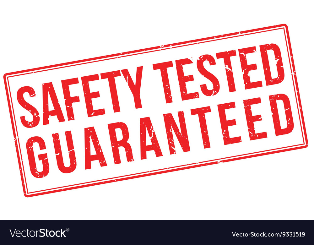 Safety tested guaranteed red rubber stamp on white