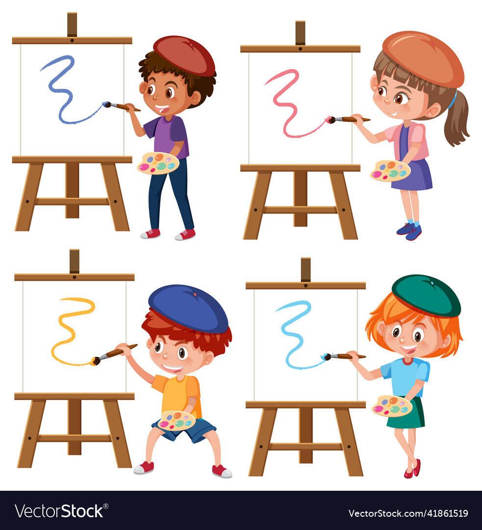 Set of different children drawing on canvas Vector Image