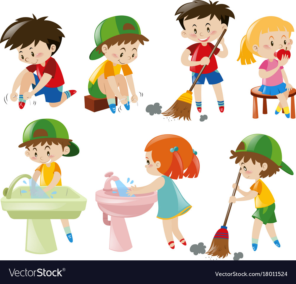 Boys and girls doing different activities Vector Image