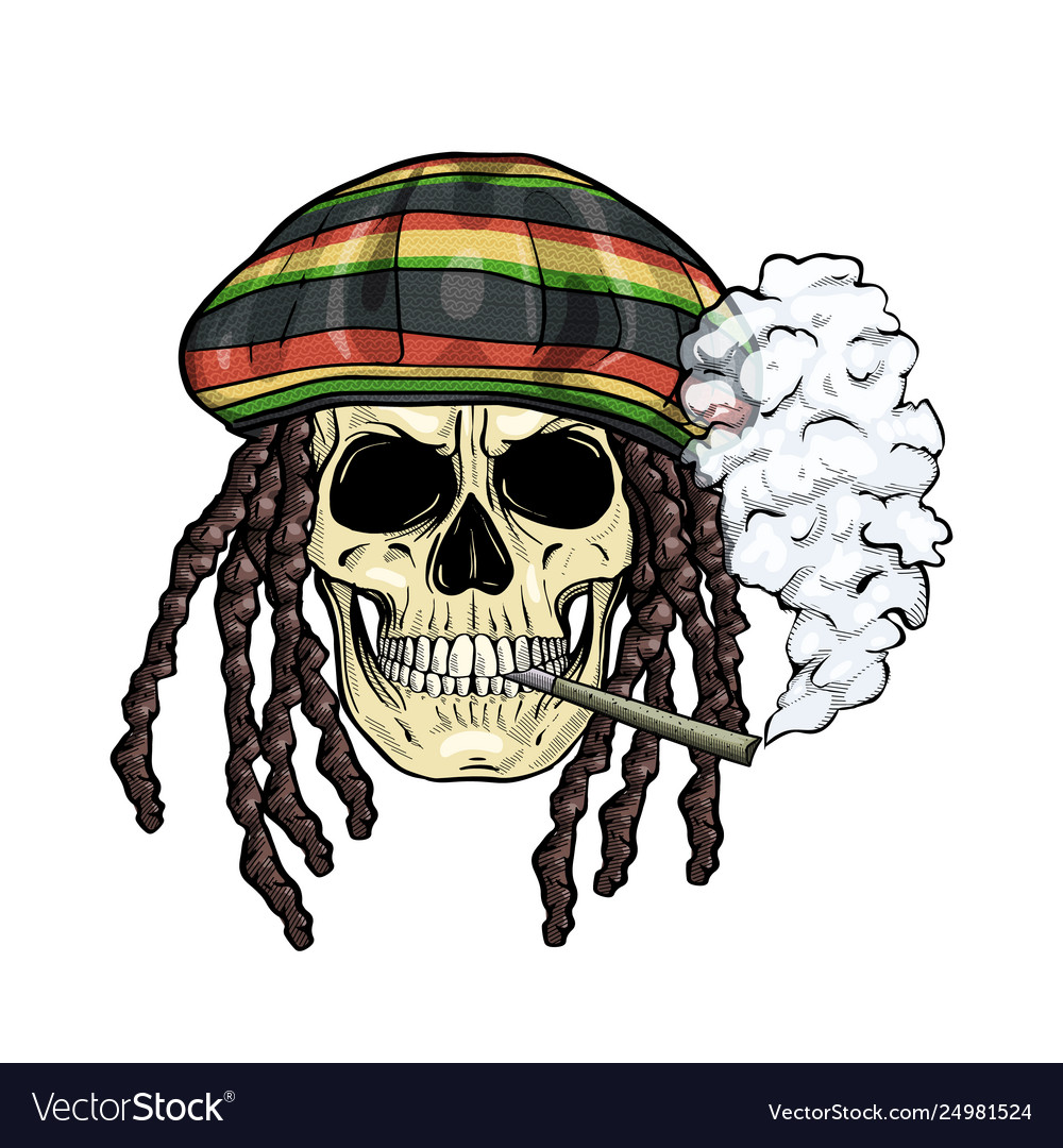 Sketch color skull rastaman vector image Sketch color skull rastaman