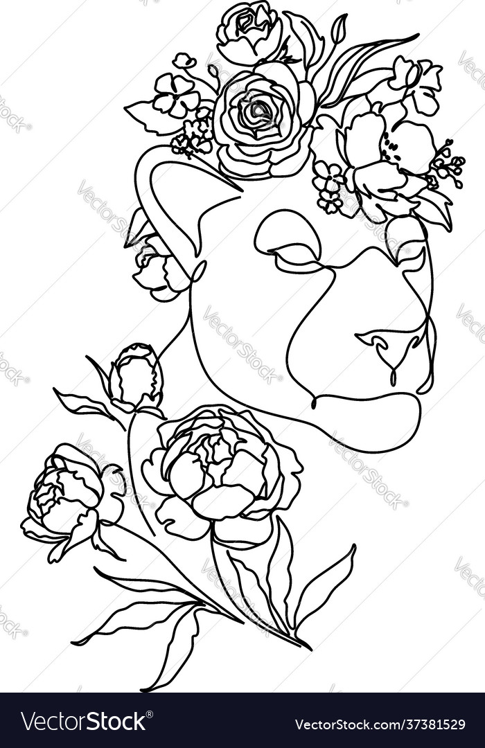Head a lion in a flower ornament vector image Head a lion in a flower ornament