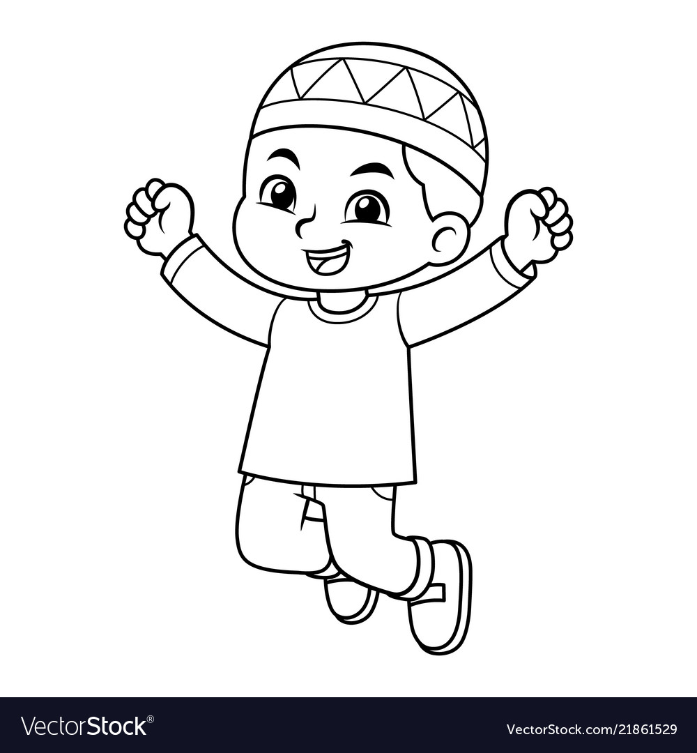 Moslem boy jumping bw Royalty Free Vector Image