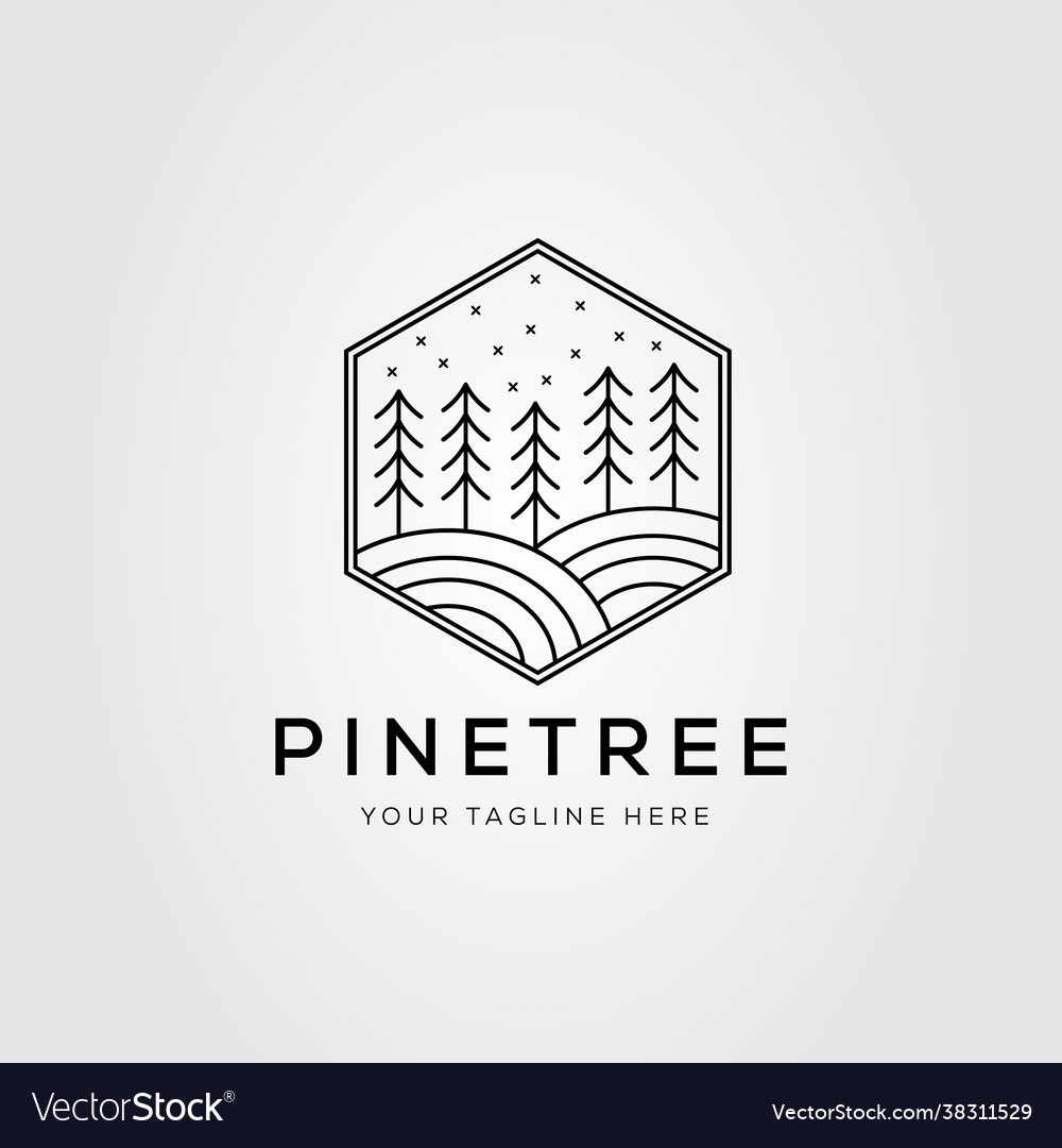 Wilderness pine tree linear logo design Royalty Free Vector