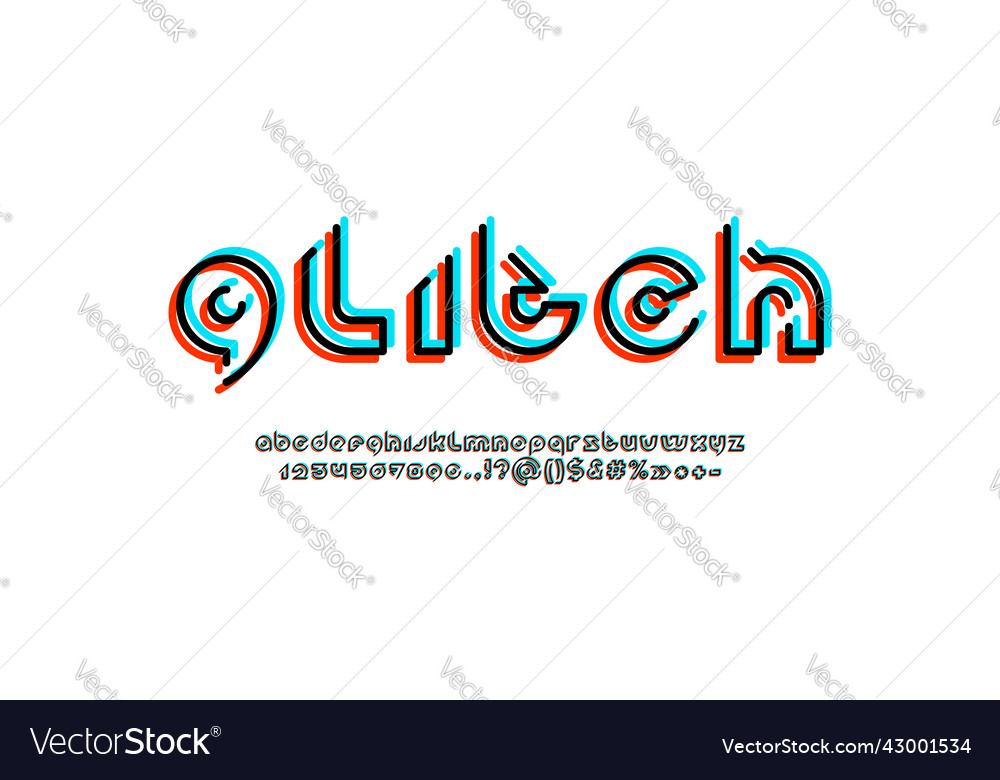 Digital glitch font motion alphabet Royalty Free Vector