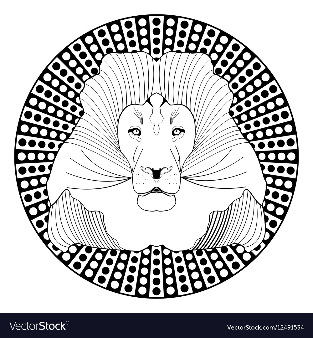 Lion Head Patterned Symmetric Animal Drawing On Vector Image Lion Head Patterned Symmetric Animal Drawing On Vector Image
