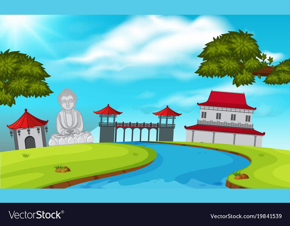 Background scene with japanese temple Royalty Free Vector Background scene with japanese temple Royalty Free Vector