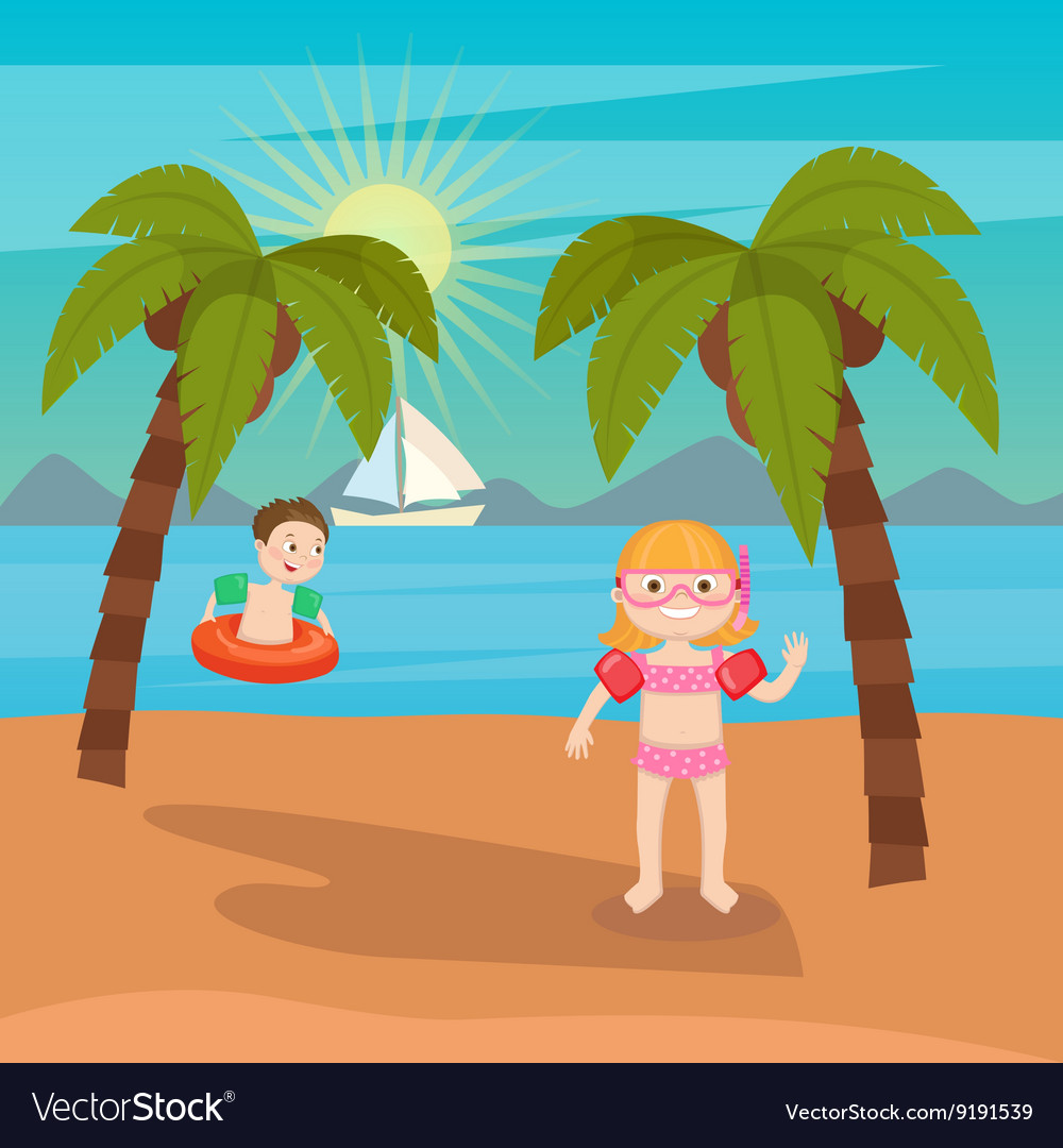 Children sea vacation girls and boys playing Vector Image