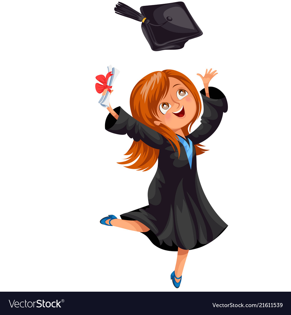 Happy smiling girl in gown with diploma throwing Vector Image