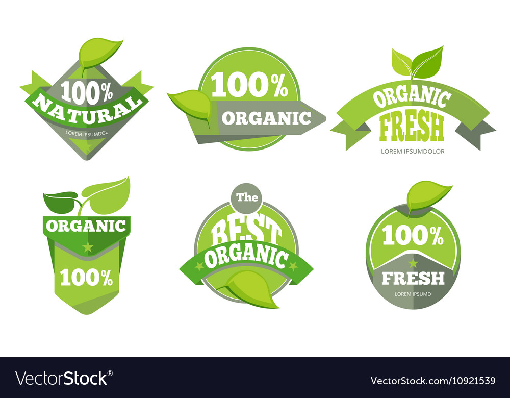 Natural green organic eco labels set Royalty Free Vector