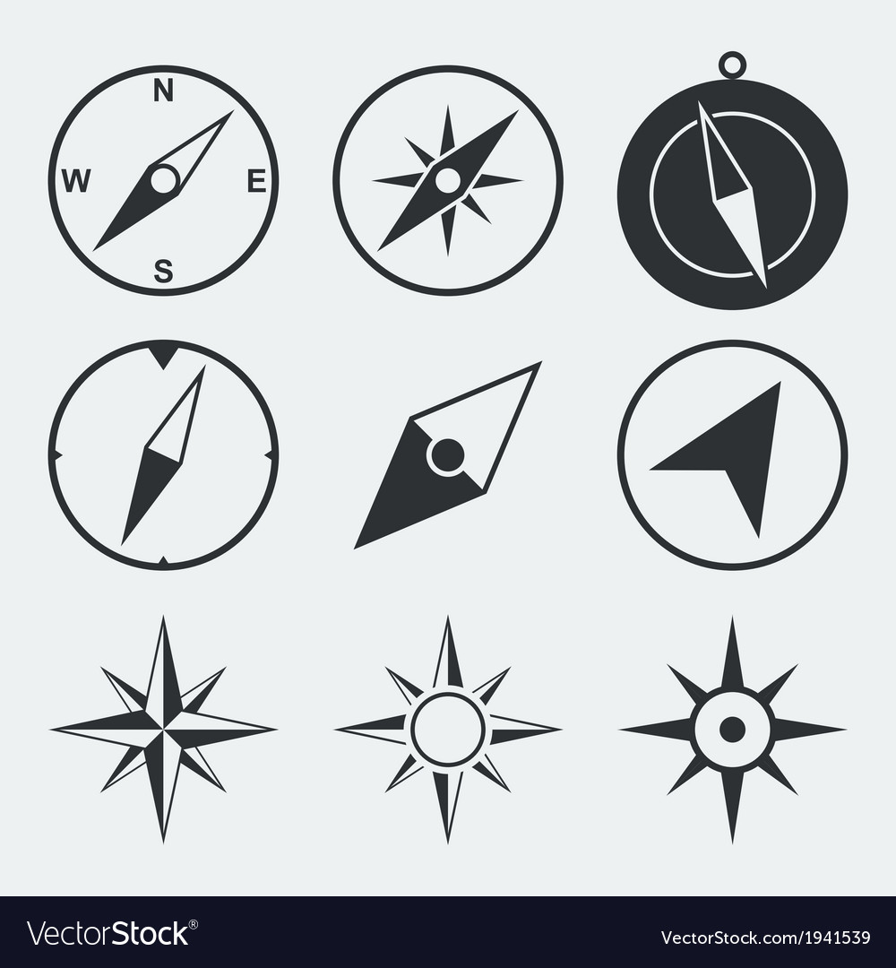 Navigation Compass Flat Icons Set Royalty Free Vector Image