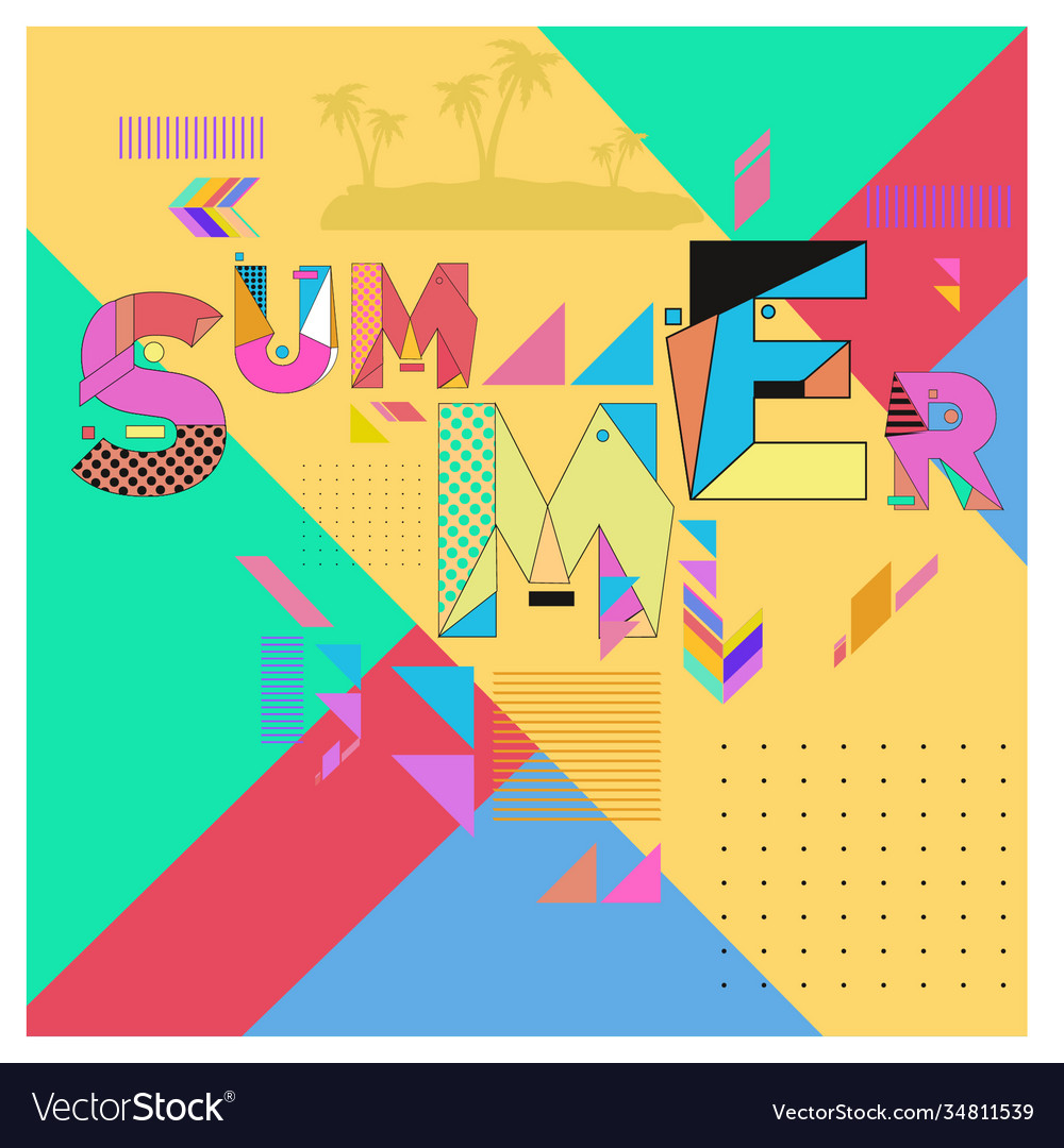 Trendy summer cards with memphis style typography Vector Image