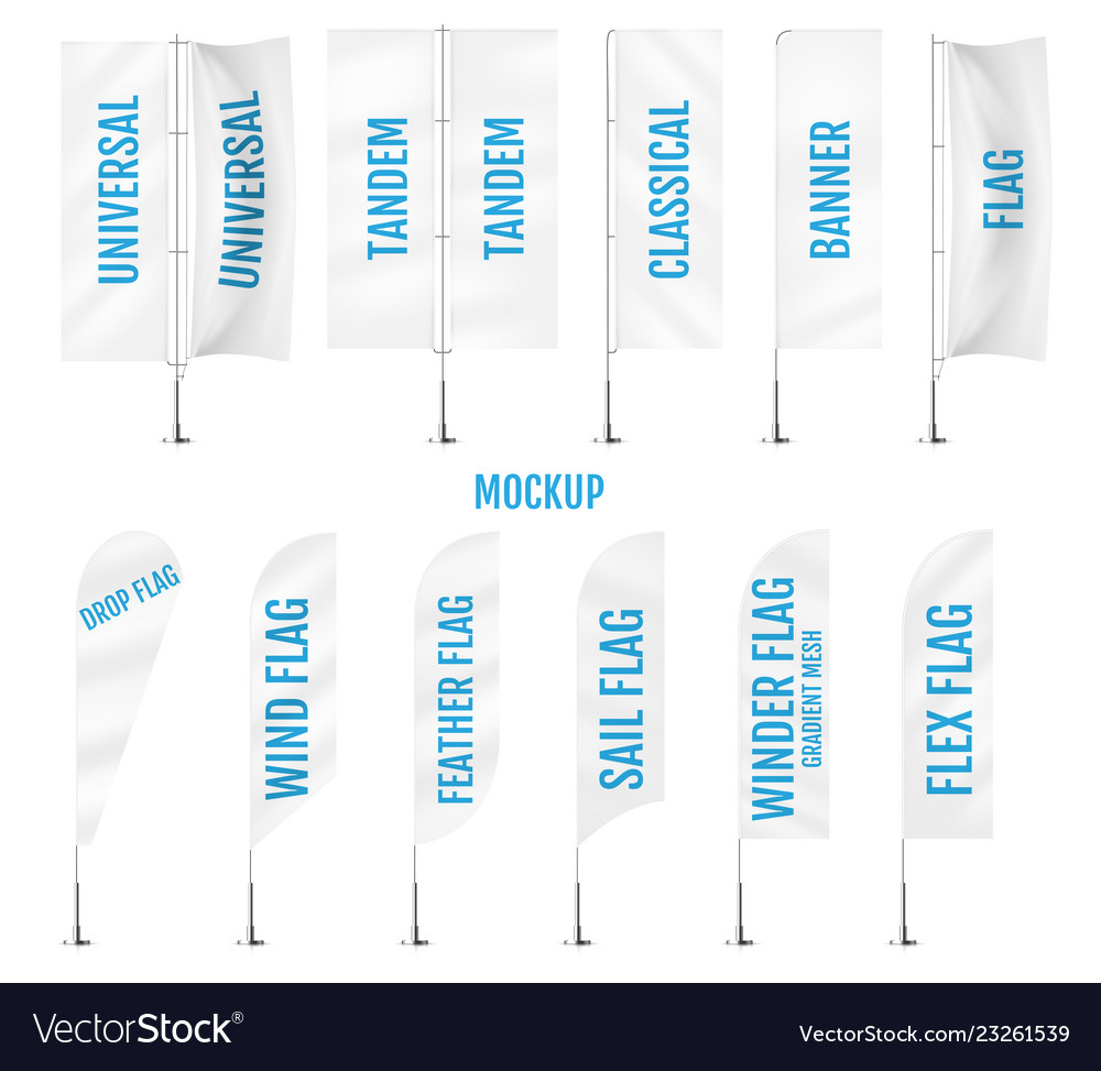 White Textile Banner Flags Banner Flag Mockups Vector Image