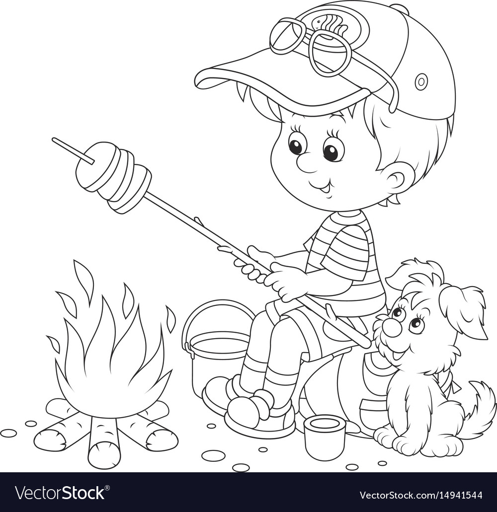 Boy Scout Roasting Bread On Campfire Royalty Free Vector