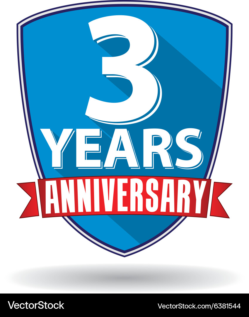 Flat design 3 years anniversary label with red Vector Image