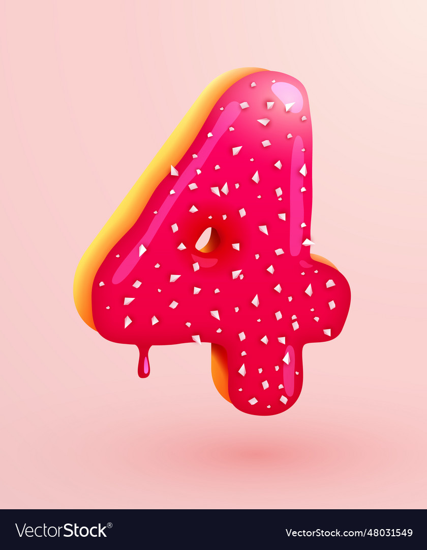 Glazed donut font number 4 number four cake Vector Image