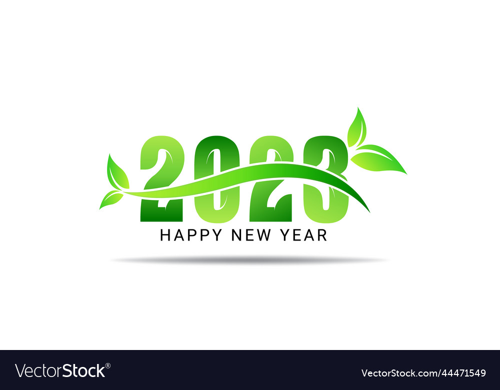 Happy New Year 2023 With Natural Green Leaves Vector Image