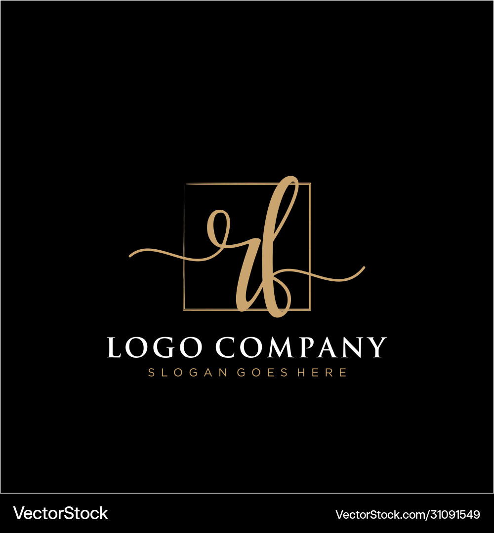 Rf initial handwriting logo with rectangle Vector Image