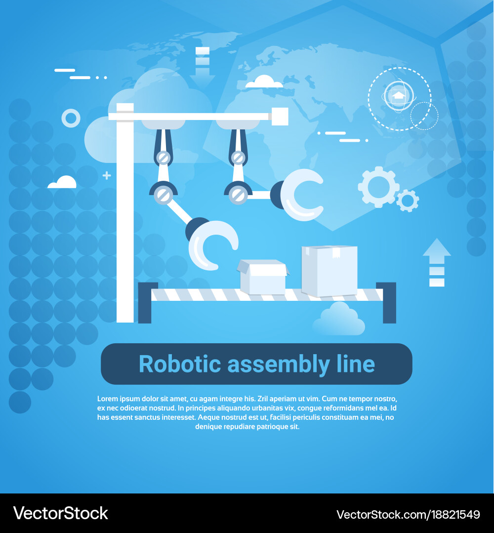 Robotic Assembly Line Web Banner With Copy Space Vector Image