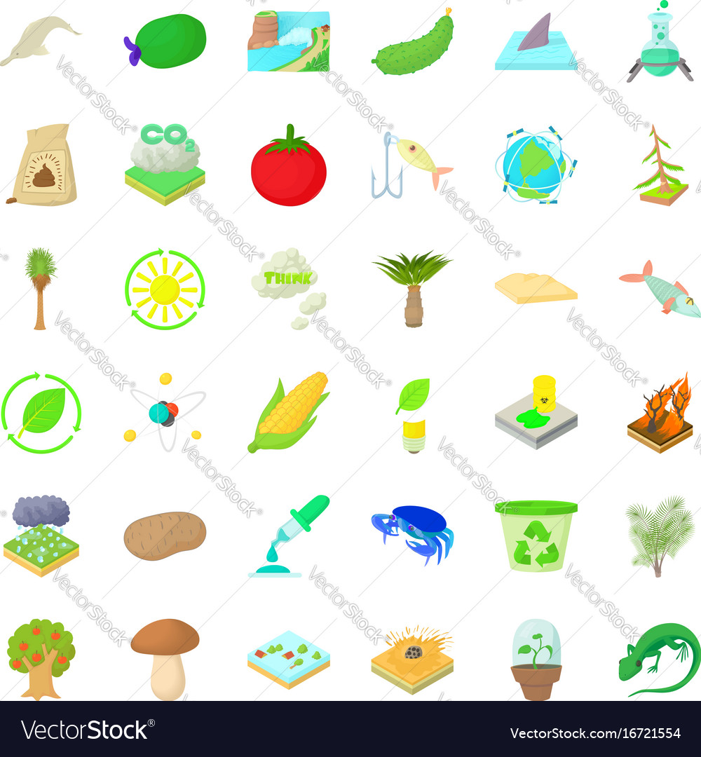 Biology science icons set cartoon style