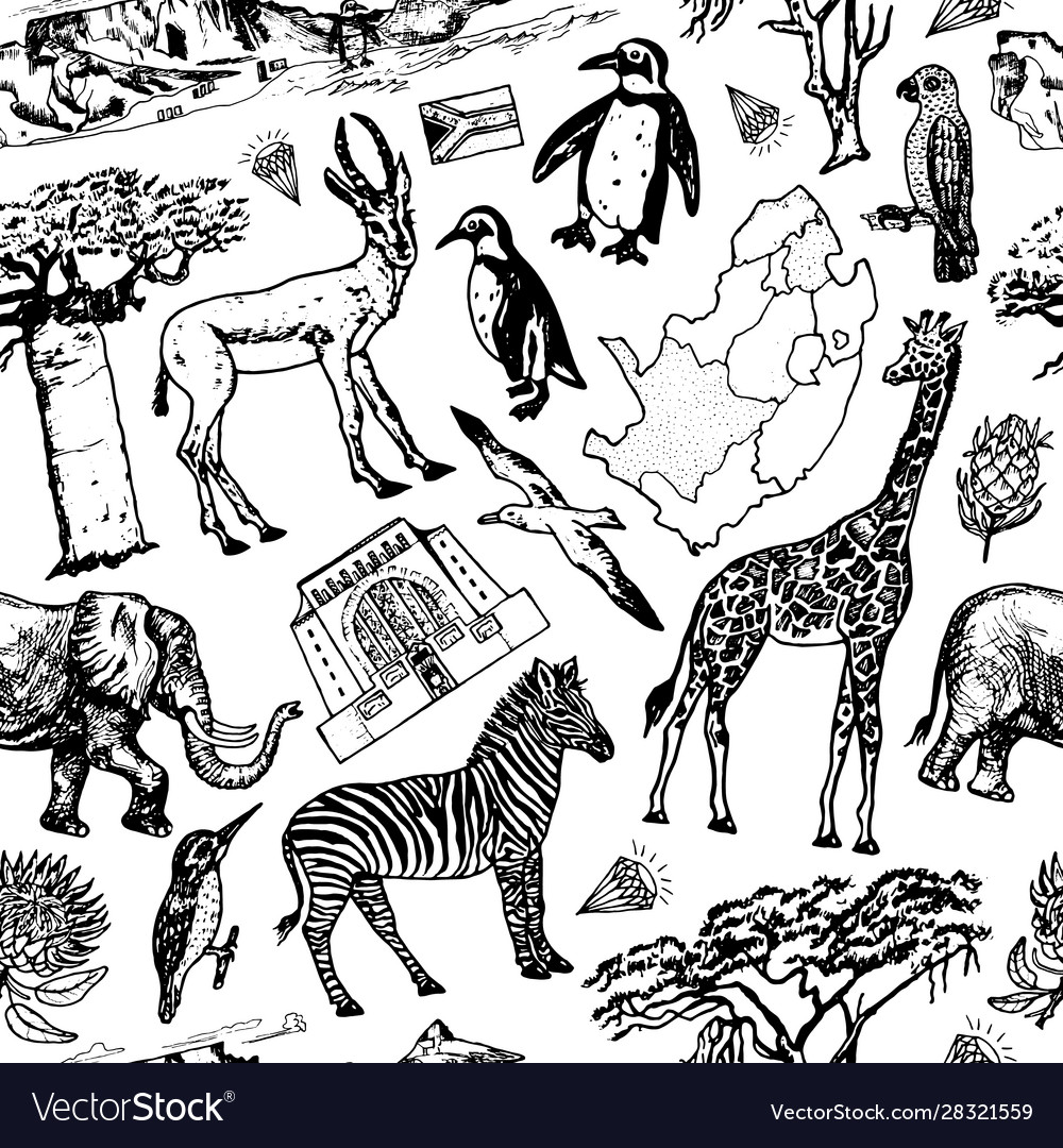 Africa doodle vintage seamless pattern background vector image Africa doodle vintage seamless pattern background