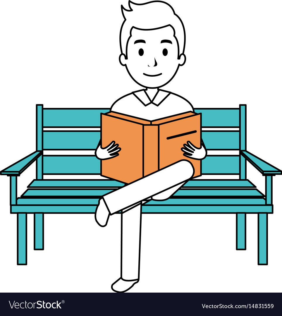 Man reading book in park chair Royalty Free Vector Image