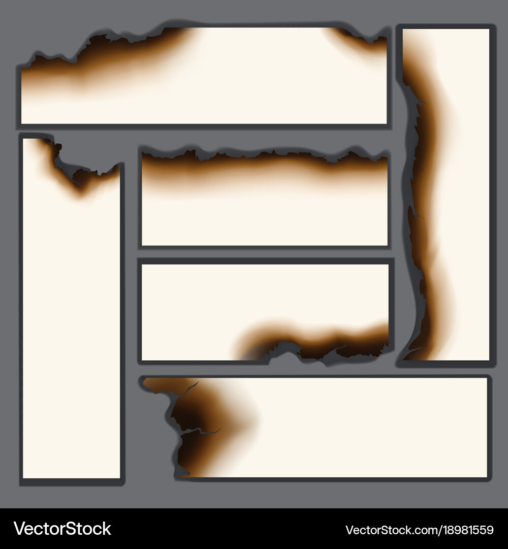 Realistic burnt blank paper sheets set Royalty Free Vector