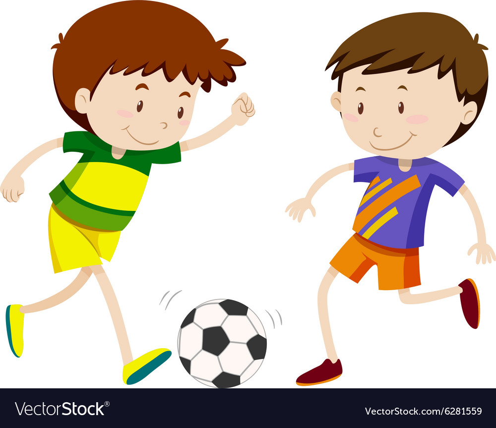 Two boy playing soccer Royalty Free Vector Image