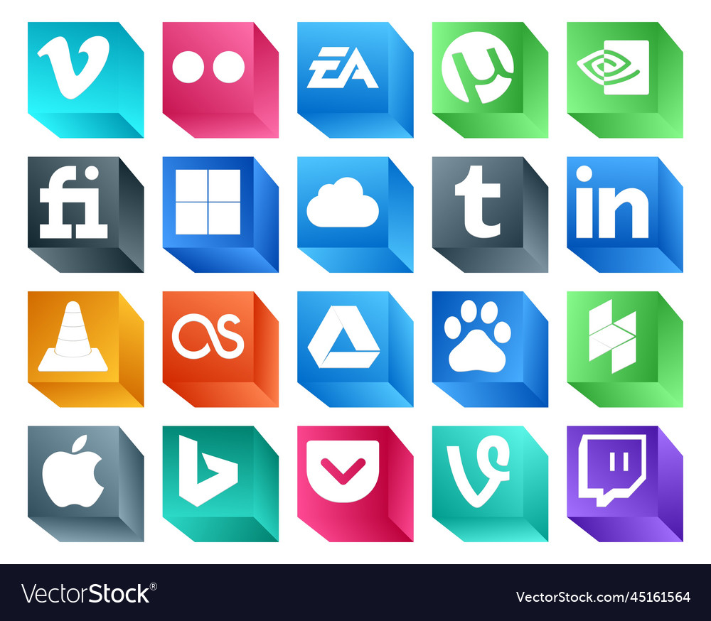 20 social media icon pack including google drive Vector Image