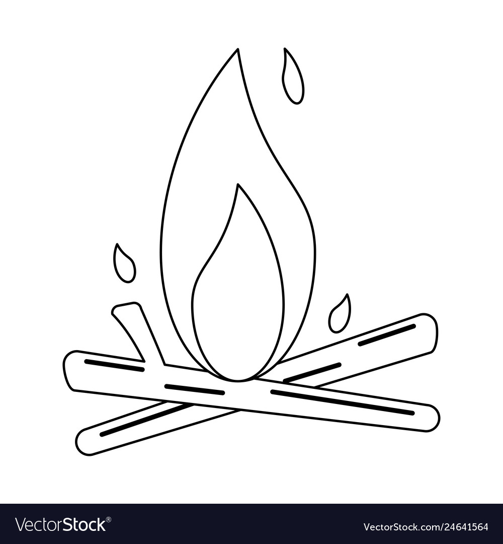 Bonfire with woods black and white Royalty Free Vector Image