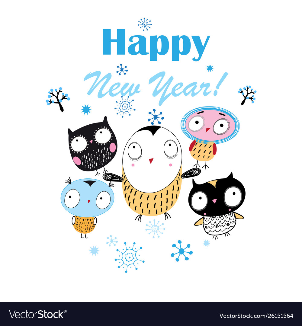 Christmas bright card with funny owls Royalty Free Vector