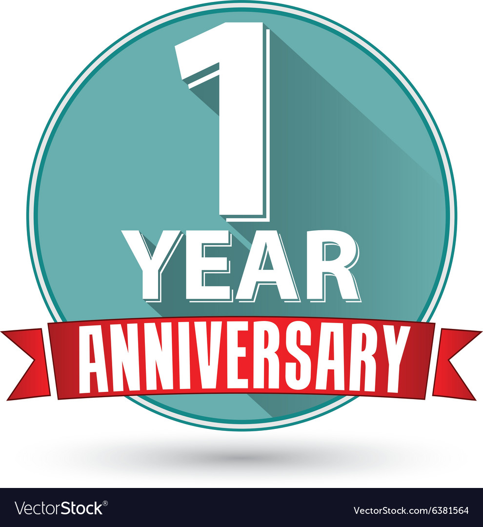 Flat design 1 year anniversary label with red