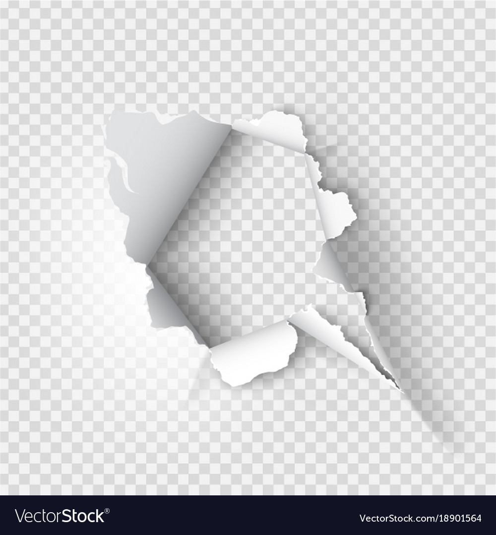 Ragged hole torn in ripped paper on transparent Vector Image