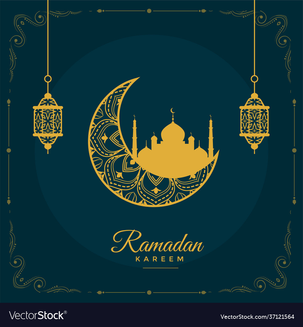 Ramadan Kareem Flat Decorative Greeting Design Vector Image