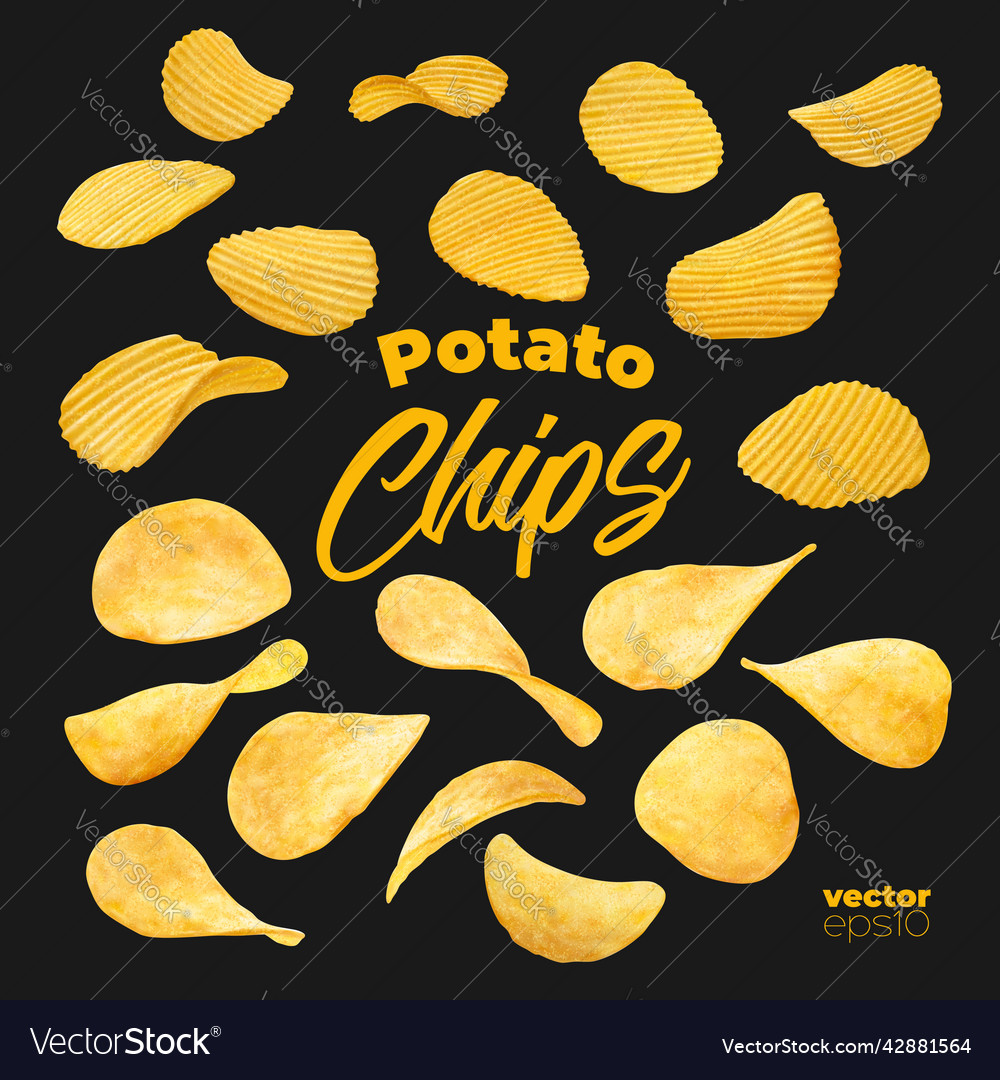 Realistic Wavy And Ripple Isolated Potato Chips Vector Image