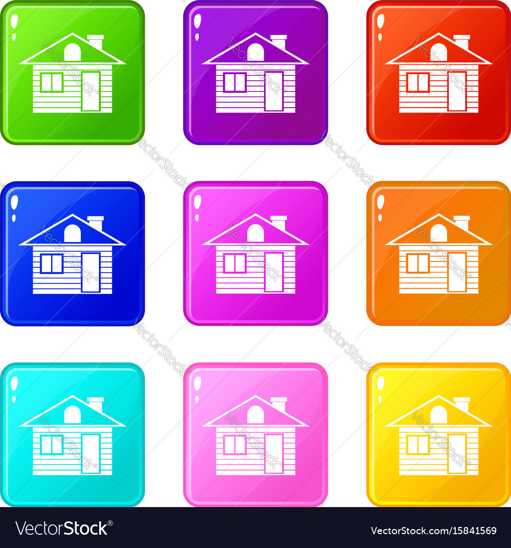 Wooden log house icons 9 set Royalty Free Vector Image